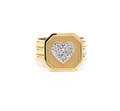 14K Bold Square Signet Ring - Diamond Heart, Size 5.5